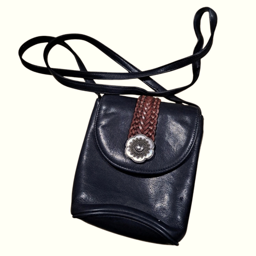 Brighton Old World Black Leather Crossbody Bag with Braided Accent